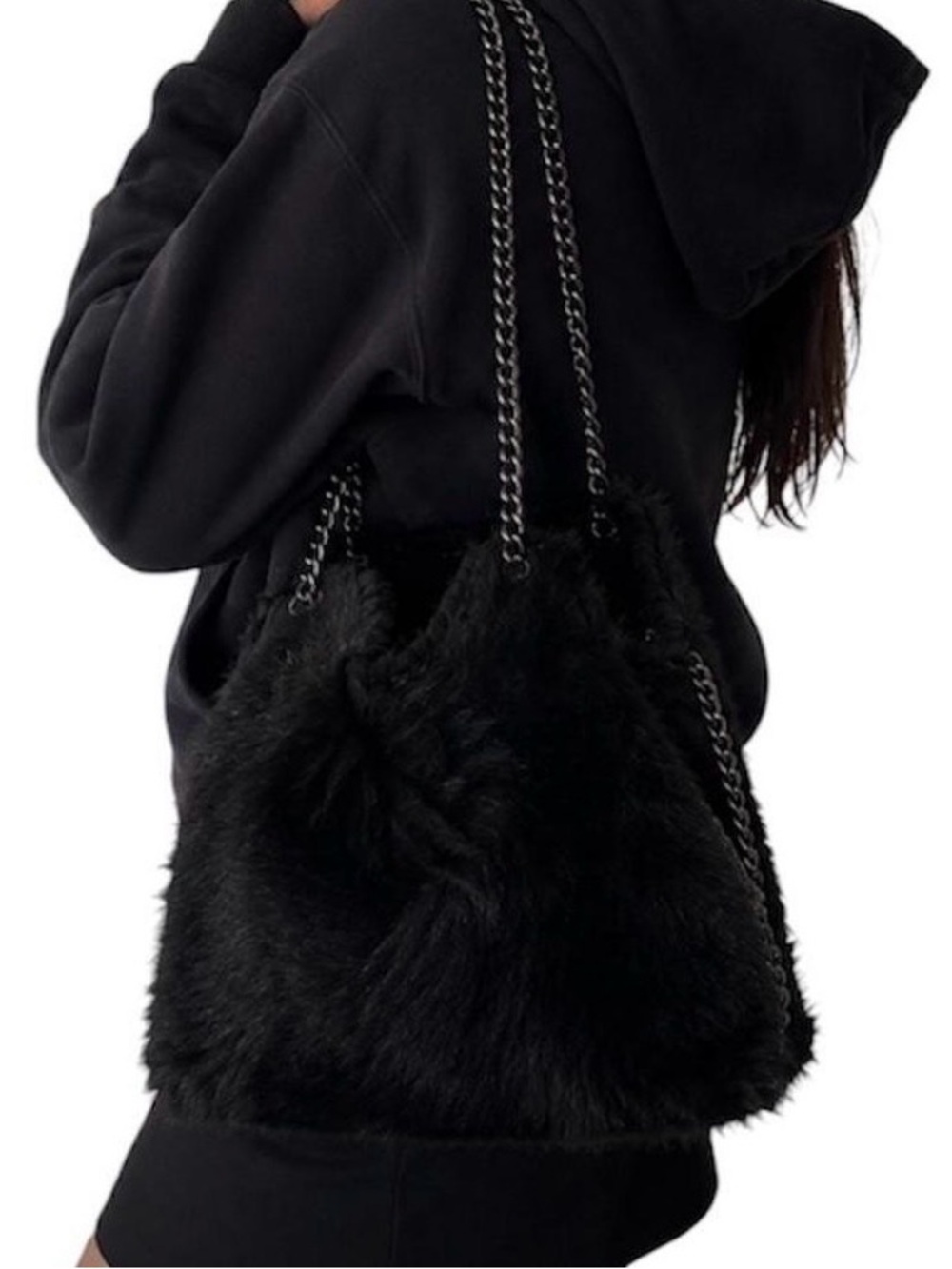 Browns Vintage Y2K Black Faux Fur Chain Purse l Coquette Shoulder Bag 🖤